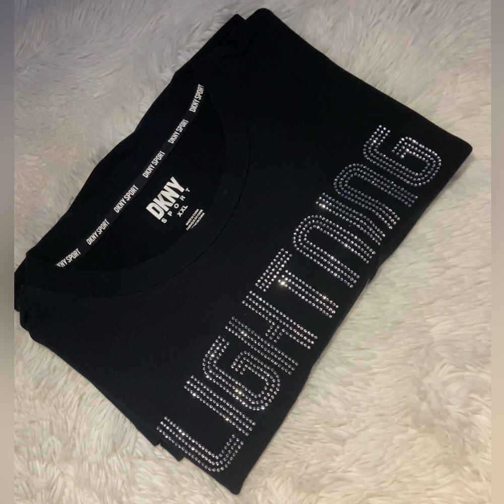 DKNY brand “Tampa Bay Lightning” Black Tee with Crystals Rhinestones